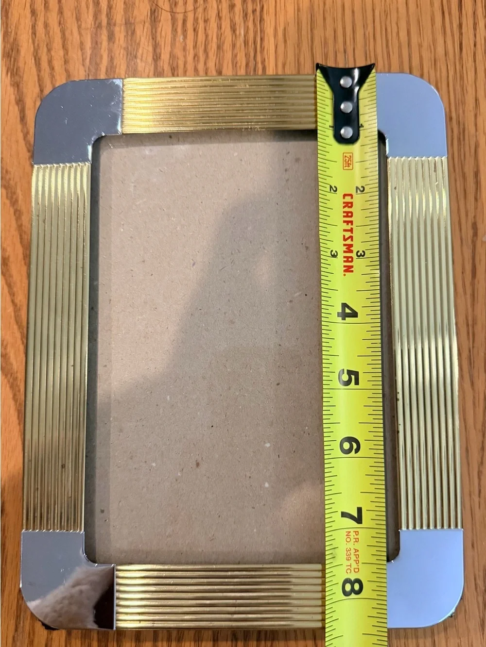 Vintage Art Deco Gold and Silver Ribbed Metal Picture Frame holds 5x7- Unbranded